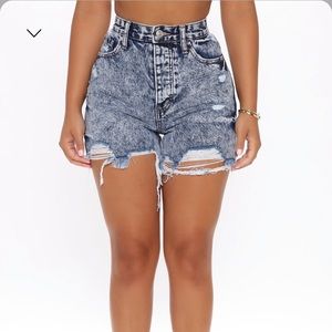 “on the road” acid wash high waisted denim shorts from Fashion Nova